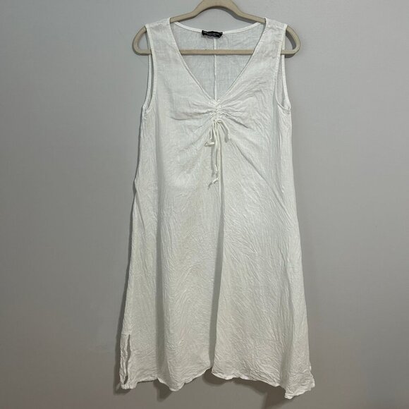 Francesca Bettini White 100% Linen Sleeveless V-Neck Midi Dress Women’s Medium - Picture 1 of 5